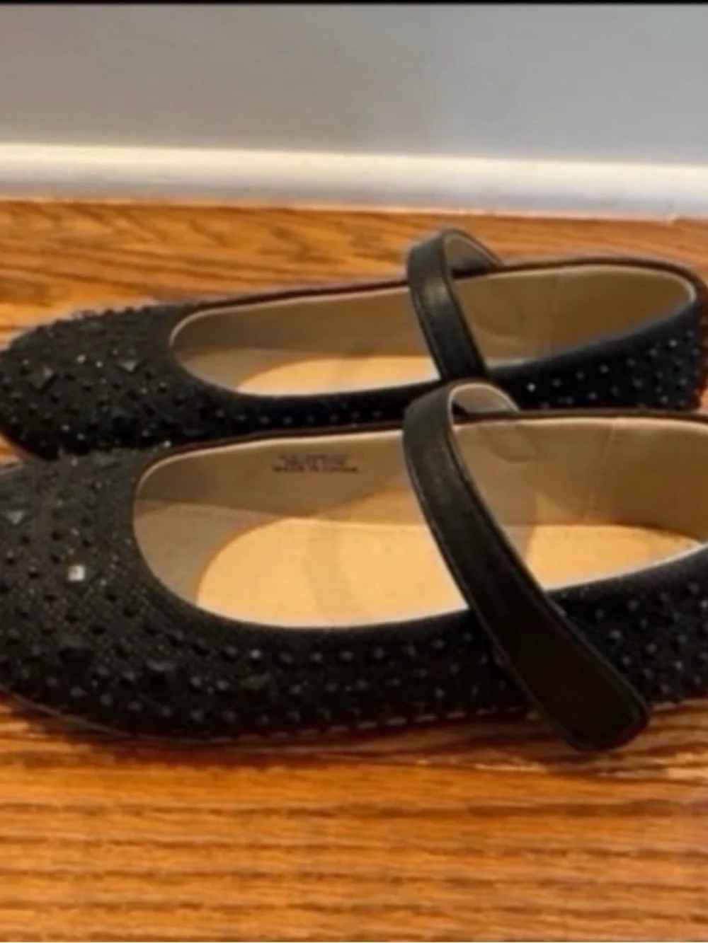 THEE BRON black rhinestone studded Mary Jane Ballerina Flat Shoes. - size 3M